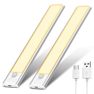 OUILA Lampe de Placard, Eclairage Led Rechargeable Interieur Placard,Sans Fi,Dimmable Lampe Led Detecteur Mouvement,Lumière Led pour Armoire Placard Escalier Cuisine (20.5 CM-2 Pièce, 3000K) Examen